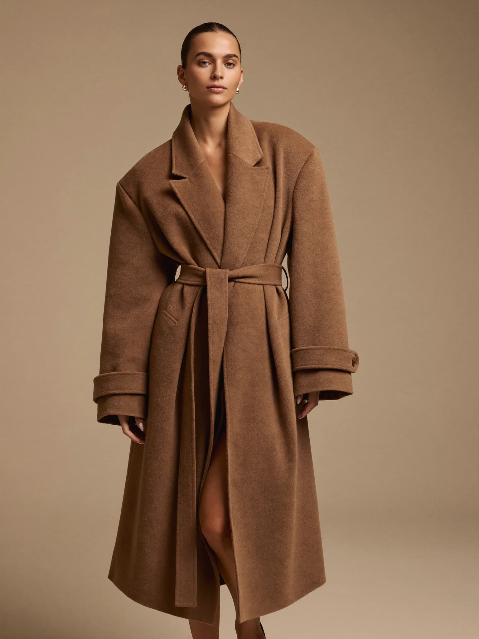 Camel Cashmere Wrap Coat